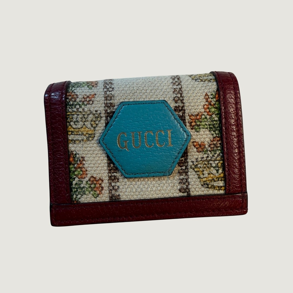 Gucci 100 Centennial Floral Canvas Leather Compact Bifold Wallet Card Case